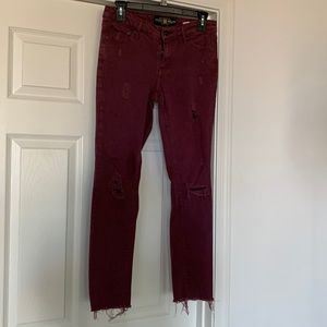 Destroyed Lucky Brand maroonish colored jeans size 6/28 x 29 Lolita skinny